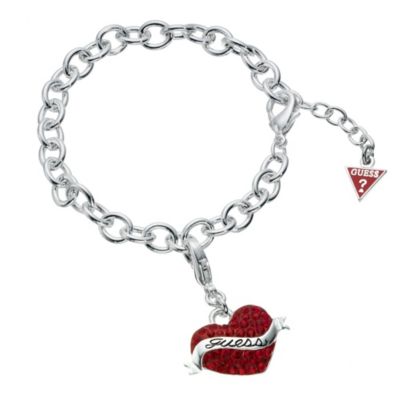 Guess Silver Chain Red Heart Charm BraceletGuess Silver Chain Red Heart Charm Bracelet