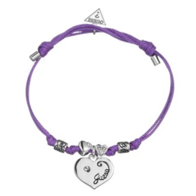 Guess Heart Charm Purple Adjustable Bracelet
