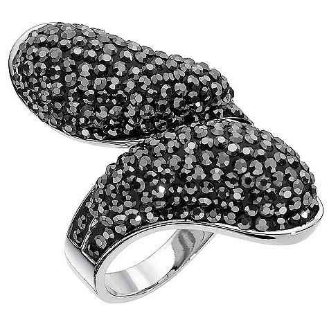 Silver black crystal crossover ring