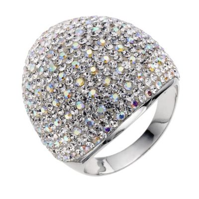 Silver large white crystal ring