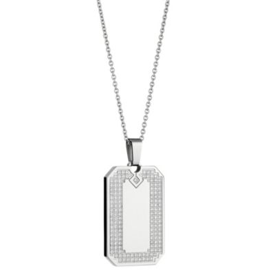 Stainless Steel Cubic Zirconia Dog Tag Pendant - Product number 8780978