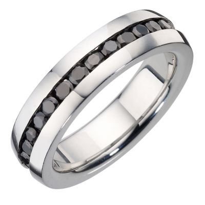 Men's Stainless Steel and Black Cubic Zirconia Ring - Product number 8781370