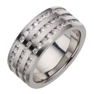 Stainless Steel Cubic Zirconia Three Row Ring