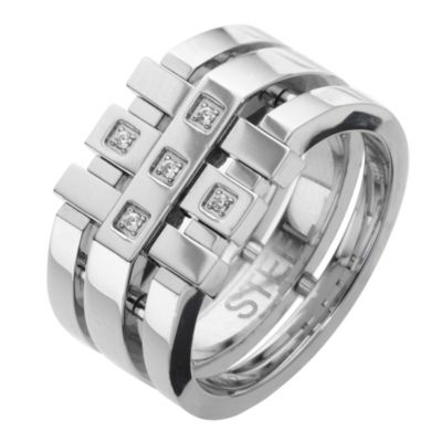 Stainless Steel Cubic Zirconia Grid Ring