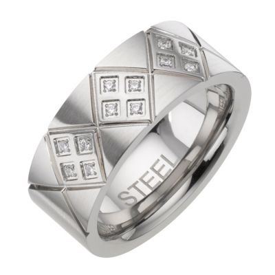 Stainless Steel Cubic Zirconia Patterned Ring