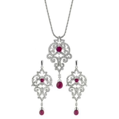 Sattva 18ct White Gold 2.10 Carat Diamond & Ruby Earrings at H. Samuel
