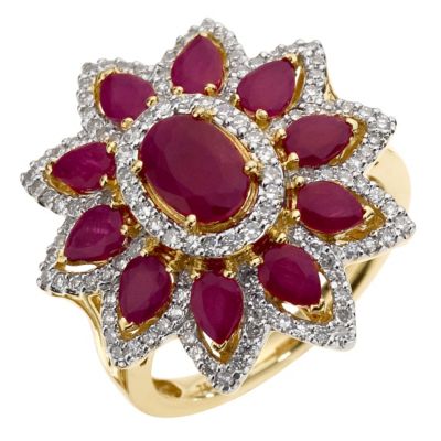 Sattva 18ct Gold 1/2 Carat Diamond and Ruby Flower Ring - Product number 8790981