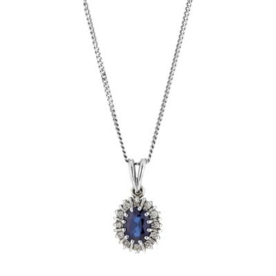 18ct white gold sapphire  diamond cluster pendant - Product number ...