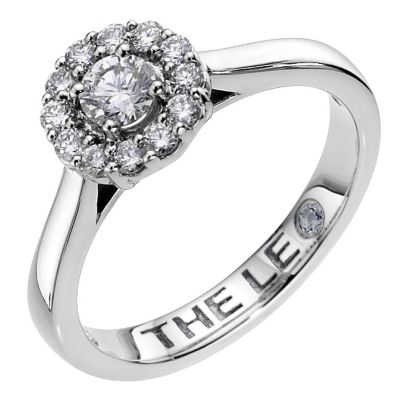 Half carat Leo Diamond platinum round halo ring