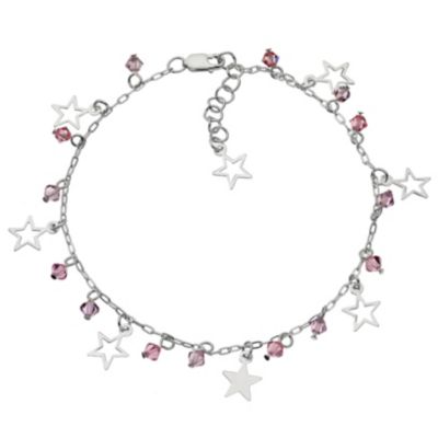 H Samuel 10` Sterling Silver Crystal and Star Anklet