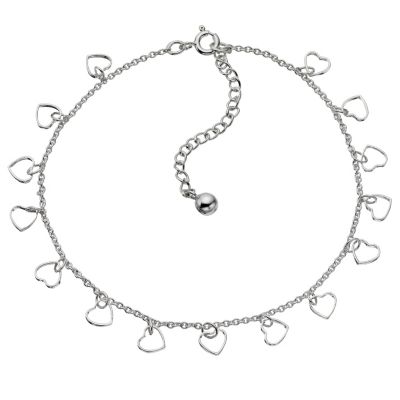 H Samuel 11` Sterling Silver Heart Anklet