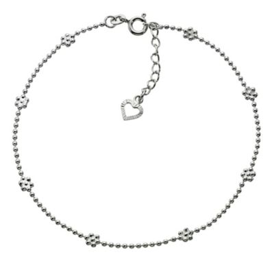 H Samuel 10` Sterling Silver Beaded Flower Anklet