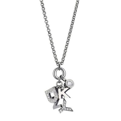 DKNY Crystal And Stainless Steel Logo Necklace