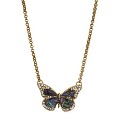 Fossil Abalone & Crystal Butterfly Pendant Necklace - Product number 8848734