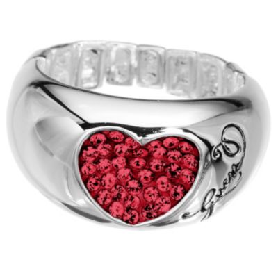 Guess Stretch Silver Plated Red Crystal Ring