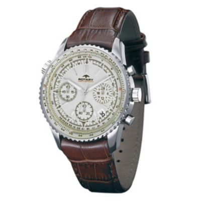 Men's Rotary Brown Leather Strap Watch - Product number 8852316
