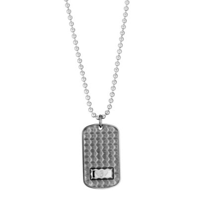 Police Stainless Steel Patterned Tag Necklace
