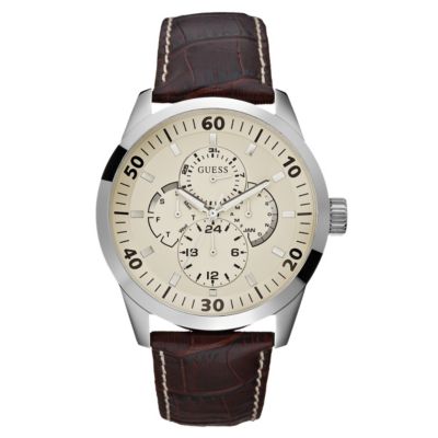 Men's Guess Brown Leather Strap Watch