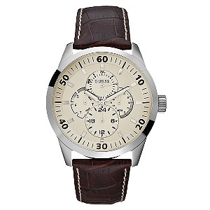 Men's Guess Brown Leather Strap Watch