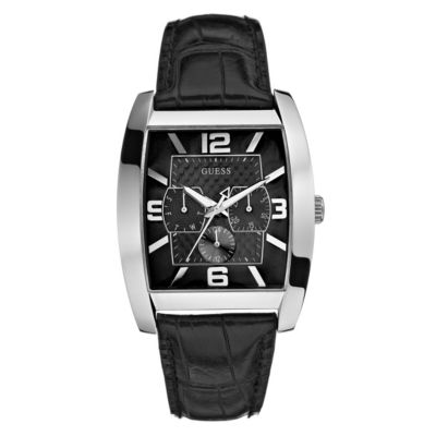 Men's Guess Black Leather Bracelet Watch - Product number 8879184