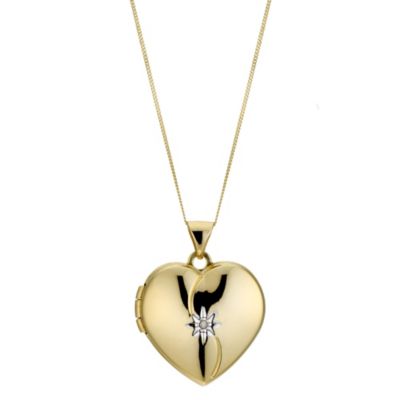 9ct Yellow Gold Diamond Heart Locket 18mm