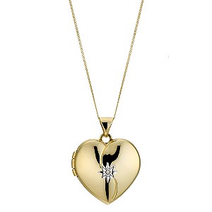 9ct Yellow Gold Diamond Heart Locket 18mm