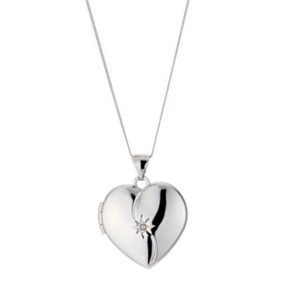 H Samuel 9ct White Gold Diamond Locket Necklace