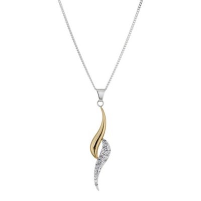 Silver 9ct Yellow Gold Swirl Crystal Pendant Necklace