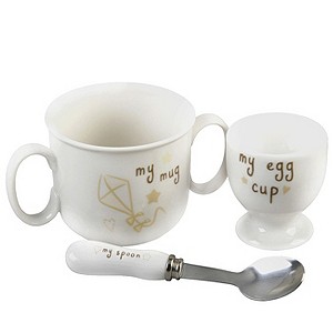 Button Corner Egg Cup Spoon and Mug Set