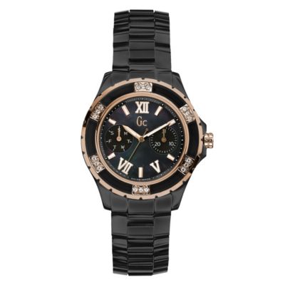 Gc ladies' diamond & black ceramic rose gold plated watch - Product number 8895899