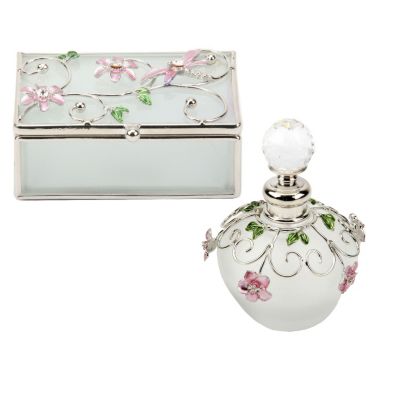 H Samuel Pink Flower Perfume Bottle and Trinket Box