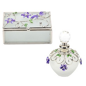H Samuel Purple Flower Perfume Bottle and Trinket Box
