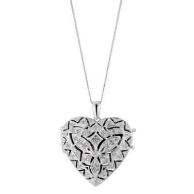 Sterling Silver Diamond Locket Necklace