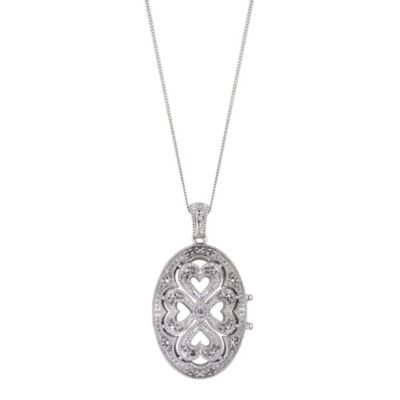 Silver 9pt Diamond Oval Locket Necklace