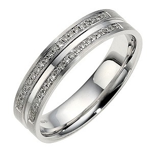 9ct White Gold 2 Row Pave Diamond Ring 5mm