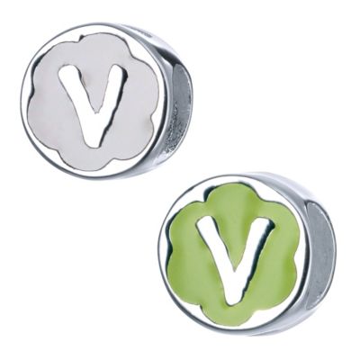 Childrens Sterling Silver Enamel Letter V