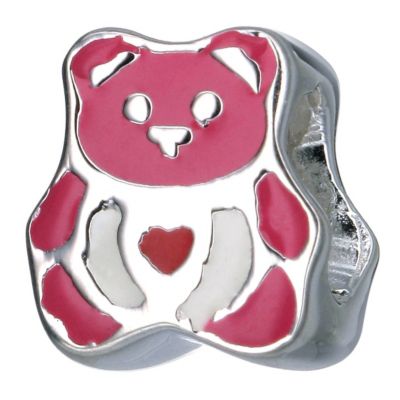 H Samuel Childrens Sterling Silver Pink Enamel Teddy