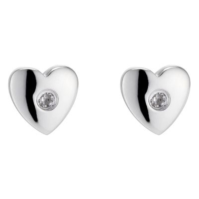 Silver Diamond Heart Studs