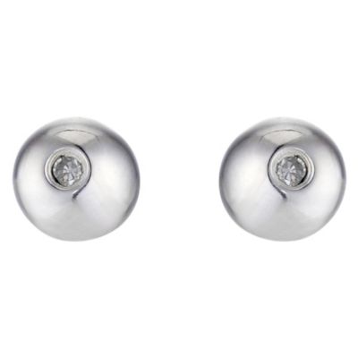 Silver Diamond Ball Stud Earrings