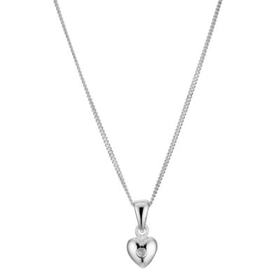 Children's Silver Diamond Heart Pendant