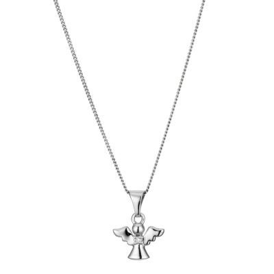 Silver Diamond Angel Pendant Necklace