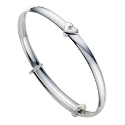 H Samuel Childs Sterling Silver Diamond Heart Bangle