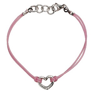 Sterling Silver Pink Cord Heart Bracelet