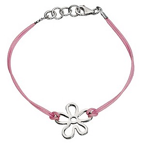 Silver Pink Cord Flower Bracelet