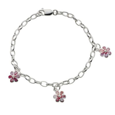 Children's Silver Pink Flower Charm Bracelet - Product number 8920818