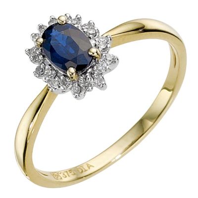9ct gold sapphire and diamond cluster ring