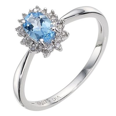 9ct white gold blue topaz cluster ring