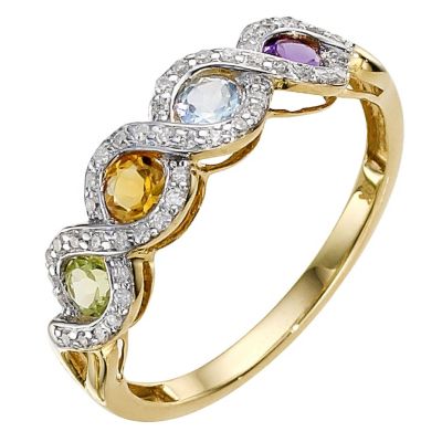 9ct yellow multi-coloured diamond ring