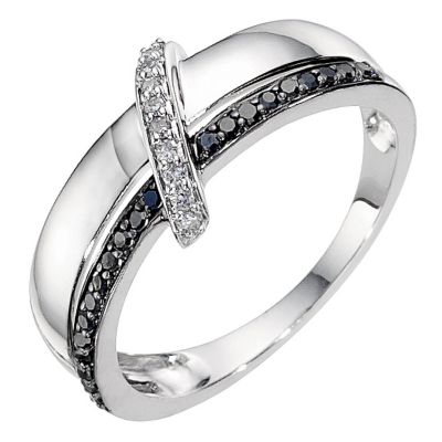 9ct white gold white and black coloured diamond set ring