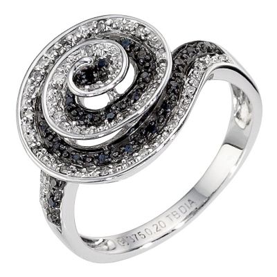 9ct white gold white and black diamond set swirl ring